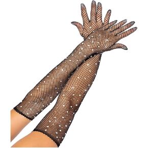 Mrotrida Women's Long Fishnet Gloves 80s Rhinestone Mesh Fingerless Opera Gloves