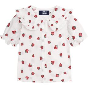 LittleSpring Girls Short Sleeve Peter Pan Blouse with Elastic Cuffs