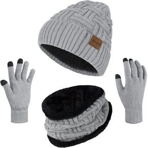 Loritta 3-Pieces Winter Hat Neck Warmer Touchscreen Gloves Set Knit Thick Scarf Beanie Hat Scarves Set Gifts for Women