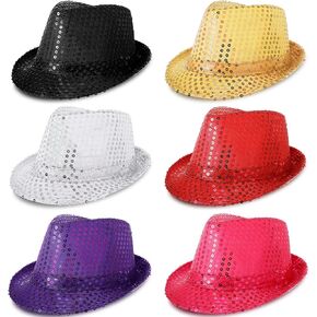 6 Pcs Western Sequin Fedora Hat Bling Dance Hats Shining Sequin Hat for Man and Women
