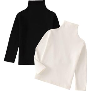 OYOANGLE Boy's 2 Pack Long Sleeve Mock Neck Solid Bacic Tops T-Shirts Shirts