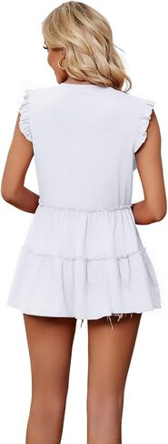 AGSEEM Womens Babydoll Tank Tops V Neck Ruffle Sleeve Pleated Peplum Shirts Summer in Saudi Arabia