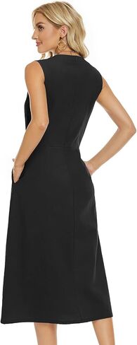 Ladyful Women's V Neck Solid Color Sleeveless Cotton Linen Dress in Saudi Arabia
