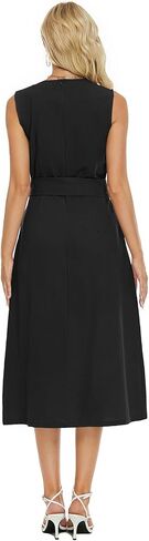 Ladyful Women's V Neck Solid Color Sleeveless Cotton Linen Dress in Saudi Arabia