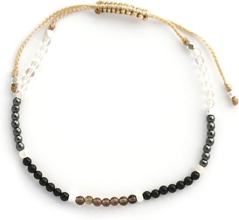 BALIPURA - Grounding Aura Bracelet for Women - 2mm SMALL (TINY) BEADS Healing Crystal, Gemstones, Quartz, 925 Solid Silver Beads, Essential Women Real Stone in Kuwait