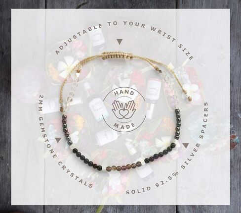 BALIPURA - Grounding Aura Bracelet for Women - 2mm SMALL (TINY) BEADS Healing Crystal, Gemstones, Quartz, 925 Solid Silver Beads, Essential Women Real Stone in Kuwait