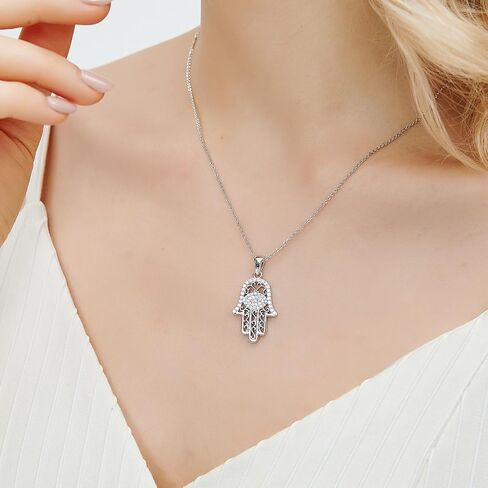JSGEMSLEE White Gold 14K Gold Plated Necklaces for Women Evil Eye Necklace for Women Girls Evil Eye Hamsa Hand of Fatima Pendant Necklace Good Luck Necklace Jewelry in Kuwait