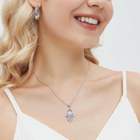 JSGEMSLEE White Gold 14K Gold Plated Necklaces for Women Evil Eye Necklace for Women Girls Evil Eye Hamsa Hand of Fatima Pendant Necklace Good Luck Necklace Jewelry in Kuwait