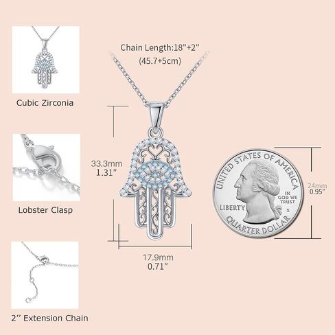JSGEMSLEE White Gold 14K Gold Plated Necklaces for Women Evil Eye Necklace for Women Girls Evil Eye Hamsa Hand of Fatima Pendant Necklace Good Luck Necklace Jewelry in Kuwait
