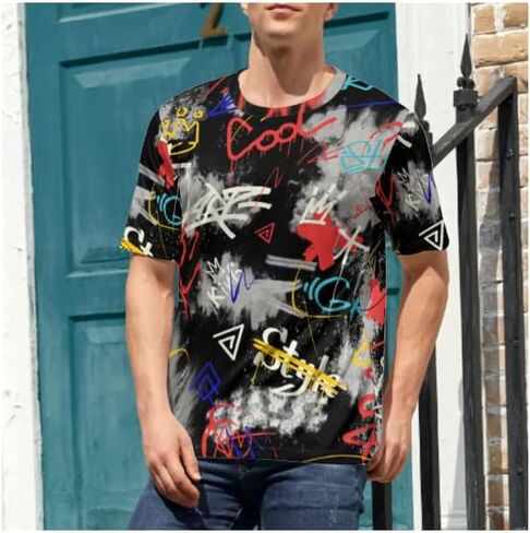 تي شيرت رجالي من LESOCUSTOM 80s 90s قمصان ريترو كبيرة وطويلة قمصان هيب هوب تي شيرت مضحك ديسكو قمصان قصيرة الأكمام للرجال in Kuwait