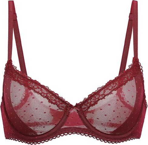 DOBREVA Women's Balconette Lace Bra See Through Demi Sheer Mesh Plus Size Underwire in Kuwait
