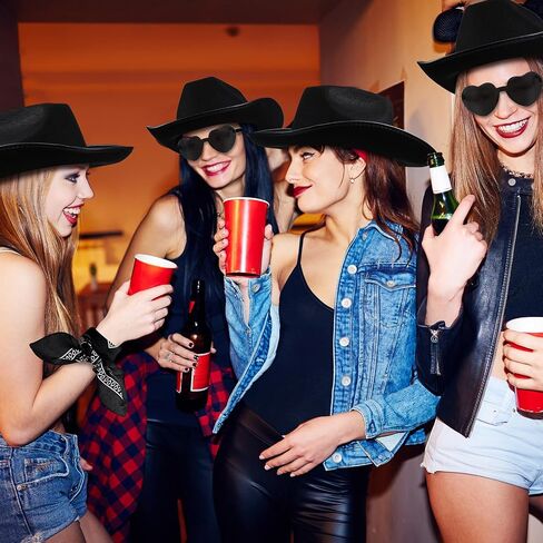6 مجموعات من نظارات رعاة البقر على شكل قلب ونظارات رعاة البقر، وقبعة راعية البقر للنساء والرجال لحفلات الهالوين (أسود، نمط بسيط) in Saudi Arabia