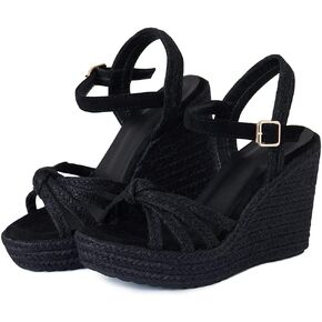 صنادل Tscoyuki Espadrille بكعب عريض للنساء، أحذية لطيفة بأربطة للكاحل قابلة للتعديل، صنادل نسائية بكعب عالٍ مفتوح من الأمام in Kuwait