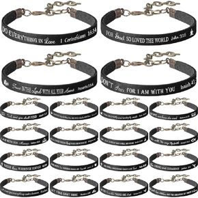 Jeyiour 40 Pcs Bible Verse Bracelets Bulk Christian Leather Bracelets, God Faith Scripture Quotes Bracelet, Inspirational Gifts Bible Bracelets Scripture for Office School Home Woman Man