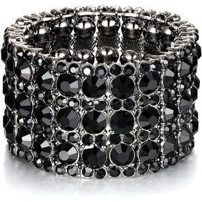 EVER FAITH Women's Round Shaped Austrian Crystal Wedding 3 Layers Luxury Elastic Stretch Bracelet
