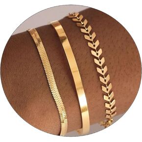 BERISO Gold Bracelets Sets for Women Girls 14K Gold Plated Cuban Link Paperclip Chain Adjustable Layered Metal Link Bracelet Set Dainty Bracelet Pack Gifts for Women Girls