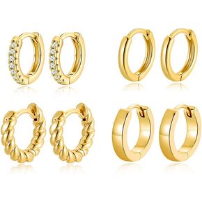 CLASSYZINT Small Hoop Earrings Set Twisted Glossy Zirconia Huggie Earrings For Multiple Piercing Cartilage Jewelry…