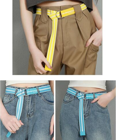 eYLun Women Men Canvas Web Belt Double D Ring Belt Buckle Casual Adjustable Belt in Saudi Arabia