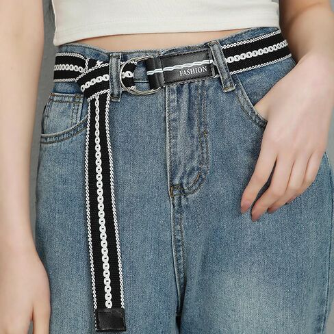 eYLun Women Men Canvas Web Belt Double D Ring Belt Buckle Casual Adjustable Belt in Saudi Arabia