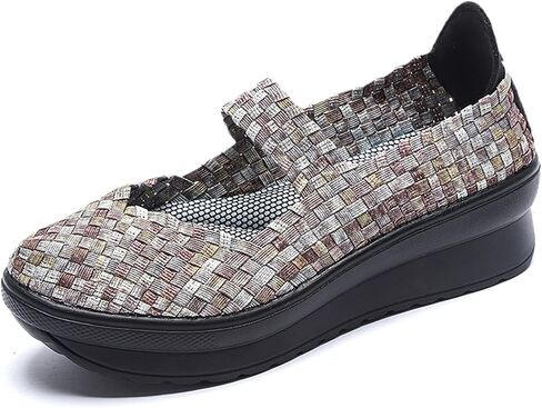 EnllerviiD Women's Wedge Mary Jane Sandals Comfortable Work Shoes Casual Elastic Woven Pump Platform Shoes in Saudi Arabia