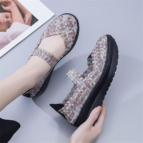 EnllerviiD Women's Wedge Mary Jane Sandals Comfortable Work Shoes Casual Elastic Woven Pump Platform Shoes in Saudi Arabia