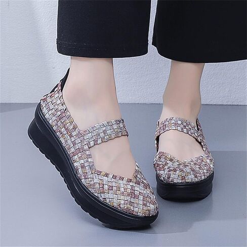 EnllerviiD Women's Wedge Mary Jane Sandals Comfortable Work Shoes Casual Elastic Woven Pump Platform Shoes in Saudi Arabia