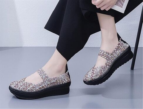 EnllerviiD Women's Wedge Mary Jane Sandals Comfortable Work Shoes Casual Elastic Woven Pump Platform Shoes in Saudi Arabia