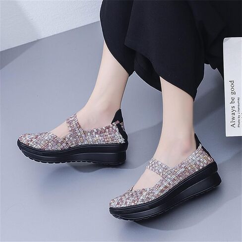 EnllerviiD Women's Wedge Mary Jane Sandals Comfortable Work Shoes Casual Elastic Woven Pump Platform Shoes in Saudi Arabia