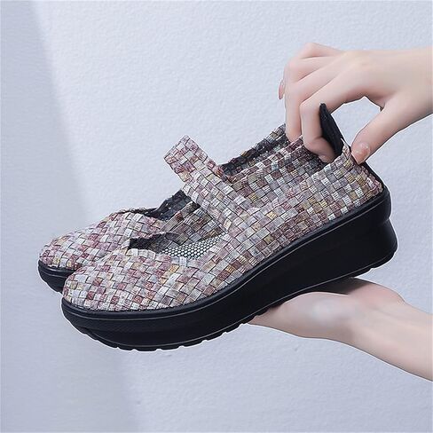 EnllerviiD Women's Wedge Mary Jane Sandals Comfortable Work Shoes Casual Elastic Woven Pump Platform Shoes in Saudi Arabia