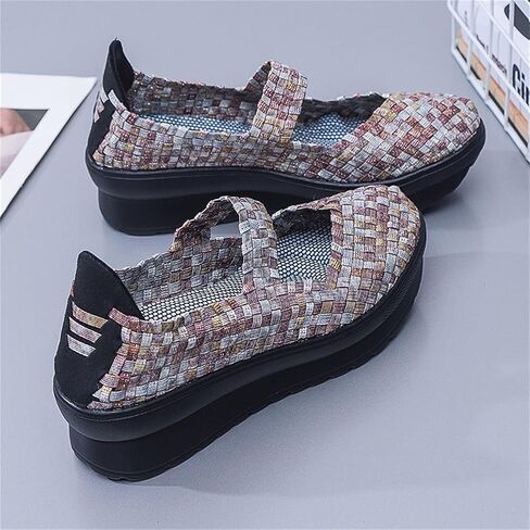 EnllerviiD Women's Wedge Mary Jane Sandals Comfortable Work Shoes Casual Elastic Woven Pump Platform Shoes in Saudi Arabia
