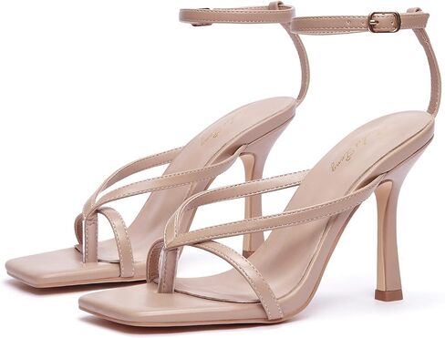 Elisabet Tang Womens Square Toe Heeled Sandals,4.3 inch Square Toe Thong Strappy Ankle Strap Stiletto Heel Sandals Wedding Dress Party Shoes in Saudi Arabia