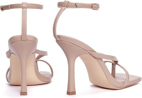 Elisabet Tang Womens Square Toe Heeled Sandals,4.3 inch Square Toe Thong Strappy Ankle Strap Stiletto Heel Sandals Wedding Dress Party Shoes in Saudi Arabia