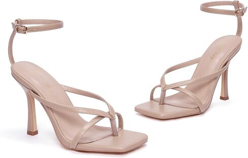 Elisabet Tang Womens Square Toe Heeled Sandals,4.3 inch Square Toe Thong Strappy Ankle Strap Stiletto Heel Sandals Wedding Dress Party Shoes in Saudi Arabia