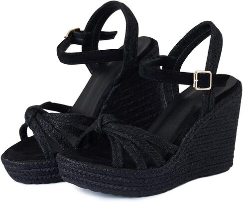 صنادل Tscoyuki Espadrille بكعب عريض للنساء، أحذية لطيفة بأربطة للكاحل قابلة للتعديل، صنادل نسائية بكعب عالٍ مفتوح من الأمام in Saudi Arabia