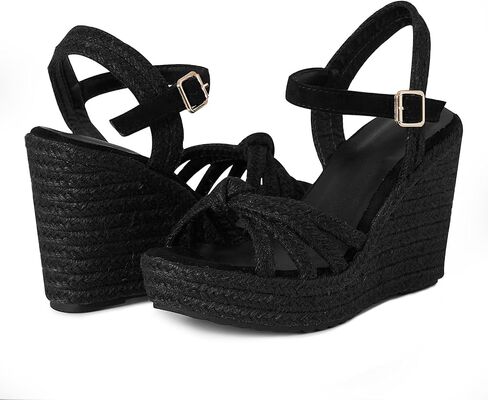 صنادل Tscoyuki Espadrille بكعب عريض للنساء، أحذية لطيفة بأربطة للكاحل قابلة للتعديل، صنادل نسائية بكعب عالٍ مفتوح من الأمام in Saudi Arabia