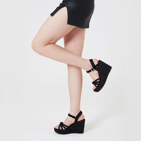 صنادل Tscoyuki Espadrille بكعب عريض للنساء، أحذية لطيفة بأربطة للكاحل قابلة للتعديل، صنادل نسائية بكعب عالٍ مفتوح من الأمام in Saudi Arabia