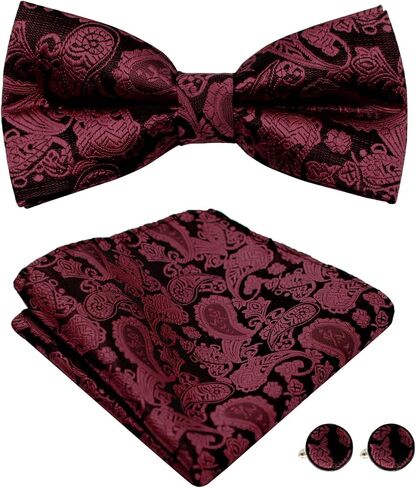 Mantieqingway Bow Ties for Men Paisley Bowtie Pocket Square Cufflinks Set Adjustable Pre-tied Bowtie Handkerchief for Wedding in Saudi Arabia