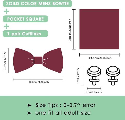 Mantieqingway Bow Ties for Men Paisley Bowtie Pocket Square Cufflinks Set Adjustable Pre-tied Bowtie Handkerchief for Wedding in Saudi Arabia