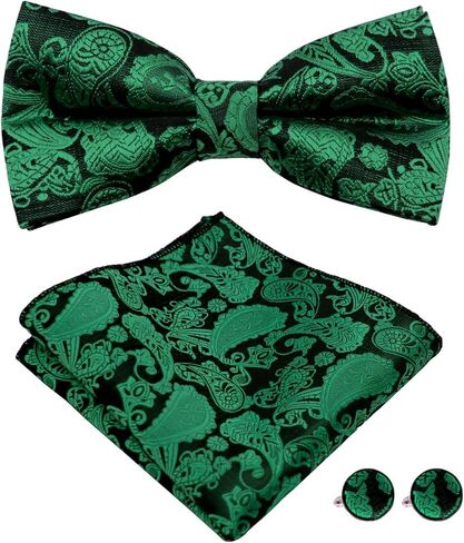 Mantieqingway Bow Ties for Men Paisley Bowtie Pocket Square Cufflinks Set Adjustable Pre-tied Bowtie Handkerchief for Wedding in Saudi Arabia