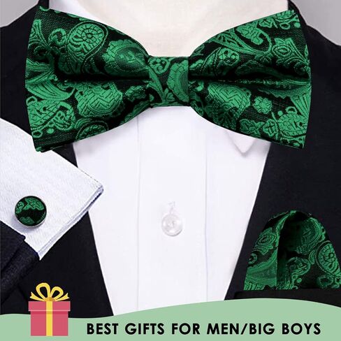 Mantieqingway Bow Ties for Men Paisley Bowtie Pocket Square Cufflinks Set Adjustable Pre-tied Bowtie Handkerchief for Wedding in Saudi Arabia