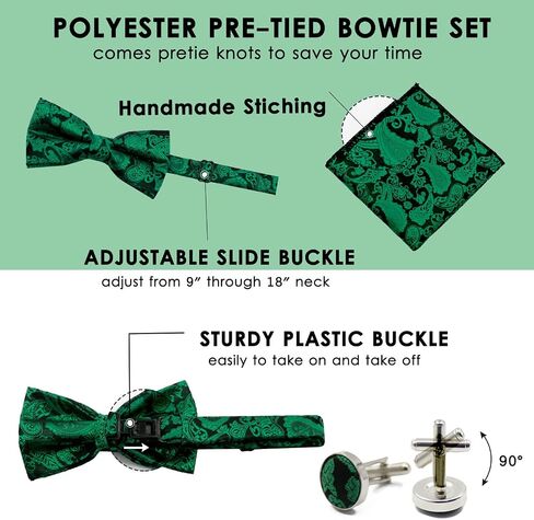 Mantieqingway Bow Ties for Men Paisley Bowtie Pocket Square Cufflinks Set Adjustable Pre-tied Bowtie Handkerchief for Wedding in Saudi Arabia