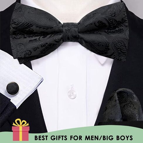 Mantieqingway Bow Ties for Men Paisley Bowtie Pocket Square Cufflinks Set Adjustable Pre-tied Bowtie Handkerchief for Wedding in Saudi Arabia