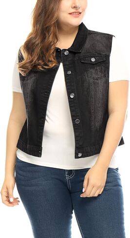 uxcell Women's Plus Size Buttons Denim Vest with Two Chest Flap Pockets Jackets 2023 in Kuwait