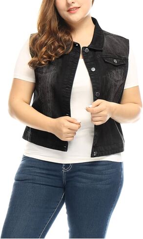 uxcell Women's Plus Size Buttons Denim Vest with Two Chest Flap Pockets Jackets 2023 in Kuwait