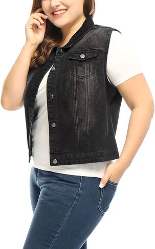 uxcell Women's Plus Size Buttons Denim Vest with Two Chest Flap Pockets Jackets 2023 in Kuwait