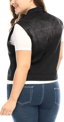 uxcell Women's Plus Size Buttons Denim Vest with Two Chest Flap Pockets Jackets 2023 in Kuwait