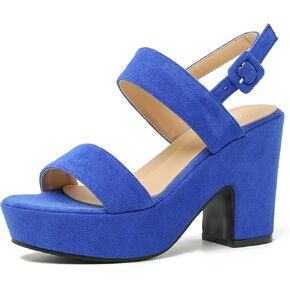 Enelauge Women's Platform Heels Sandals Block Chunky High Heeled Suede Wedges Sandal Open toe Ankle Strap Wedding Party Dress Pumps
