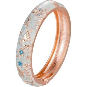 UJOY Colors Handcraft Jewelry Cloisonne Bracelet Enamel Bird Flower Spring Hinged Womens Bangles Gifts Box 55C49