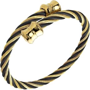 555Jewelry 2 Tone Adjustable Twisted Cable Wire Bangle Bracelet Cuff for Women & Men