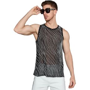 WDIRARA Men's Sequin Sleeveless Round Neck Tank Top T Shirt Party Top